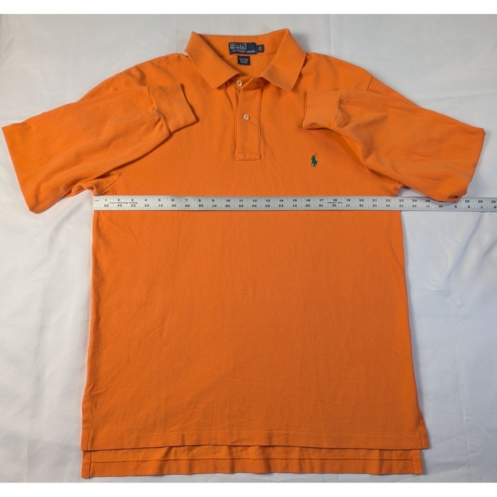 Polo Ralph Lauren Mens LT Tall Long Sleeve Polo Shirt Orange Green Pony Logo - Picture 5 of 12